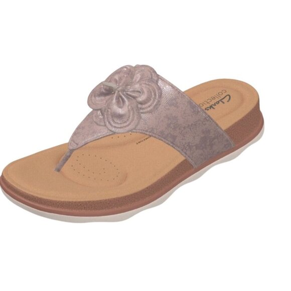 Clarks Brynn Style Flat Sandal Taupe Metallic Thong Sandal Size 7M - Picture 1 of 8